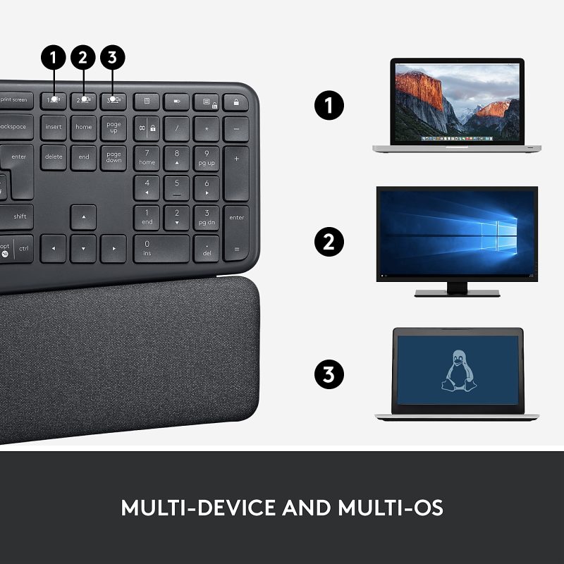 Logitech® ERGO K860 Split Ergonomic Wireless Keyboard For Business, Graphite, 920010175 - Image 3