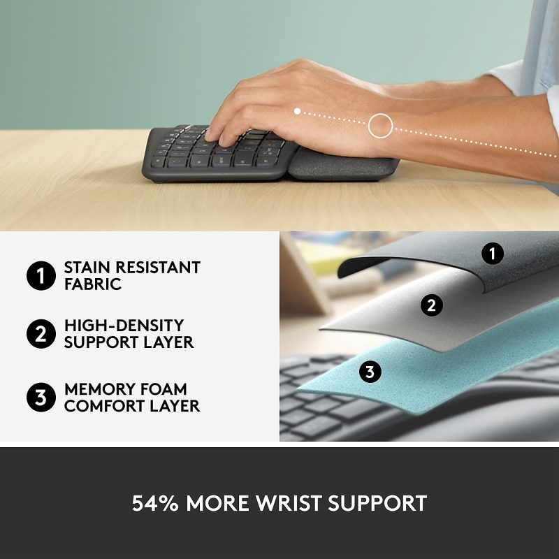 Logitech® ERGO K860 Split Ergonomic Wireless Keyboard For Business, Graphite, 920010175 - Image 7