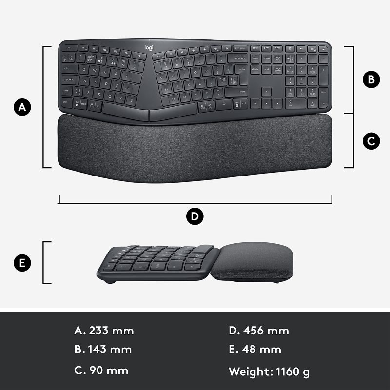 Logitech® ERGO K860 Split Ergonomic Wireless Keyboard For Business, Graphite, 920010175 - Image 9