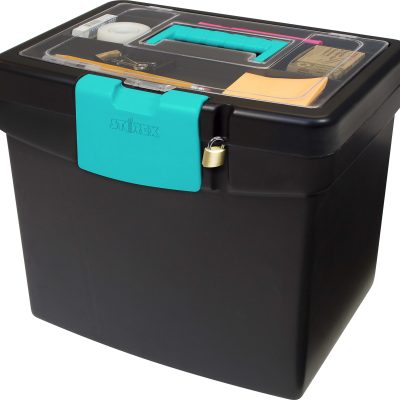 Storex File Storage Box with XL Storage Lid, Black/Teal