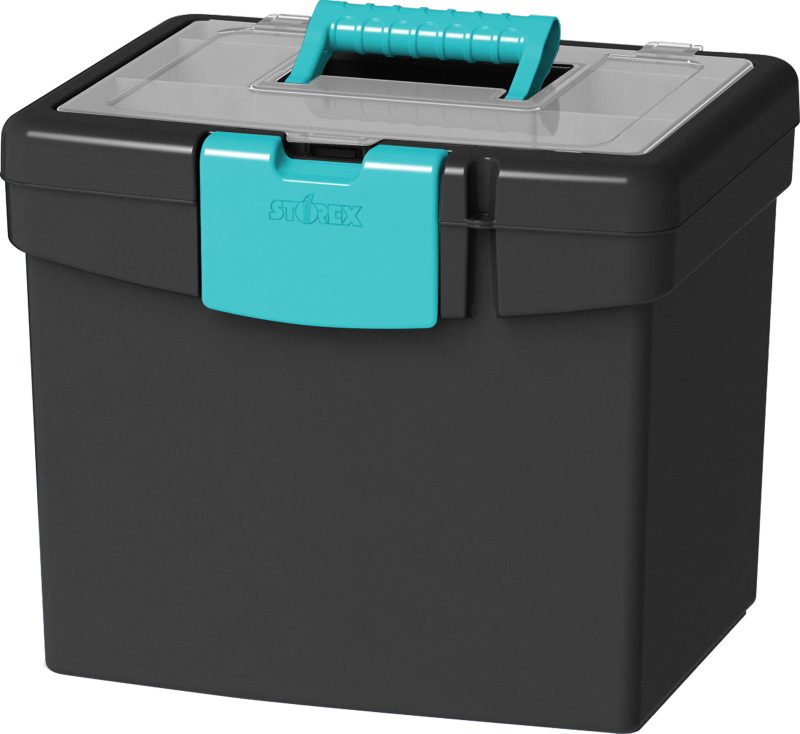 Storex File Storage Box with XL Storage Lid, Black/Teal - Image 2