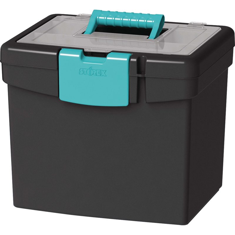 Storex File Storage Box with XL Storage Lid, Black/Teal - Image 3