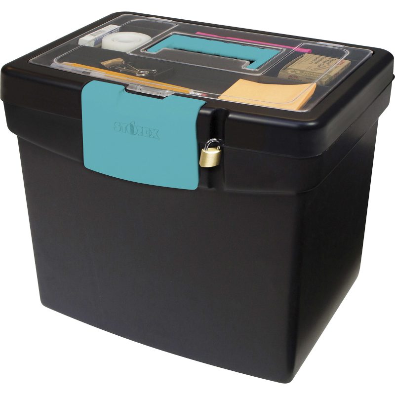 Storex File Storage Box with XL Storage Lid, Black/Teal - Image 4