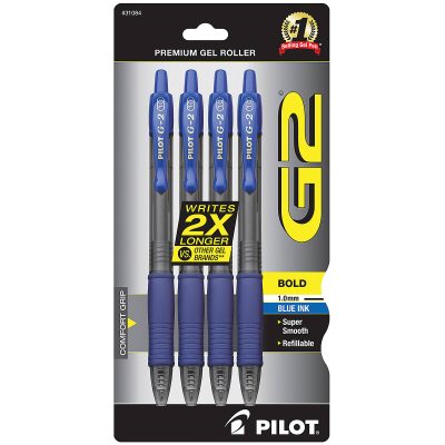Pilot G2 Premium Gel Roller Pen, Bold Point, 1.0 mm, Black Barrel, Black Ink, Pack Of 12 - Blue,4