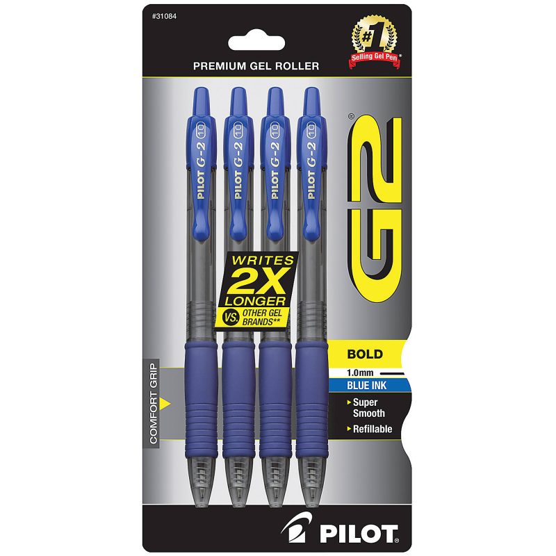 Pilot G2 Premium Gel Roller Pen, Bold Point, 1.0 mm, Black Barrel, Black Ink, Pack Of 12 - Blue,4