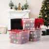 Iris Holiday Wing Lid Ornament Box With Dividers, 13-13/16”H x 18-5/16”W x 19-5/16”L, Clear/Red - Image 2