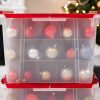 Iris Holiday Wing Lid Ornament Box With Dividers, 13-13/16”H x 18-5/16”W x 19-5/16”L, Clear/Red - Image 3
