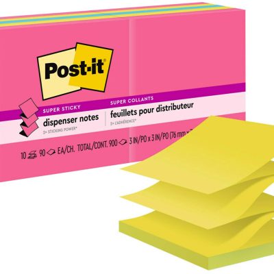 Post-it Super Sticky Pop Up Notes, 10 Pads, 3 in x 3 in, 2x the Sticking Power, School Supplies and Office Products, Sticky Notes for Vertical Surfaces, Monitors, Walls and Windows, Energy Boost Collection