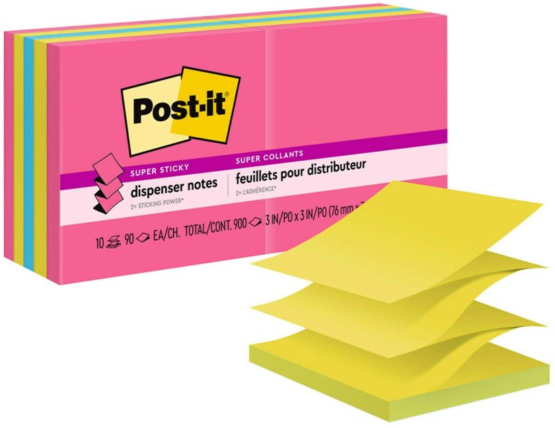 Post-it Super Sticky Pop Up Notes, 10 Pads, 3 in x 3 in, 2x the Sticking Power, School Supplies and Office Products, Sticky Notes for Vertical Surfaces, Monitors, Walls and Windows, Energy Boost Collection