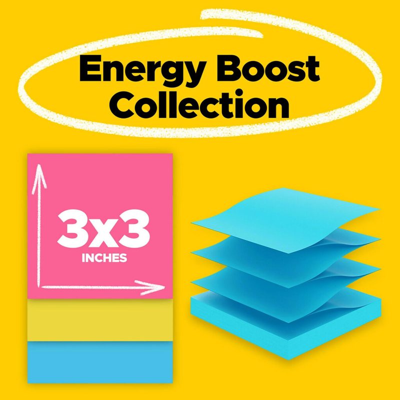 Post-it Super Sticky Pop Up Notes, 10 Pads, 3 in x 3 in, 2x the Sticking Power, School Supplies and Office Products, Sticky Notes for Vertical Surfaces, Monitors, Walls and Windows, Energy Boost Collection - Image 2