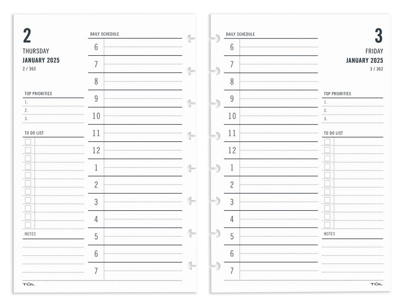 2025 TUL® Discbound Daily Planner Refill Pages, Junior Size, January To December