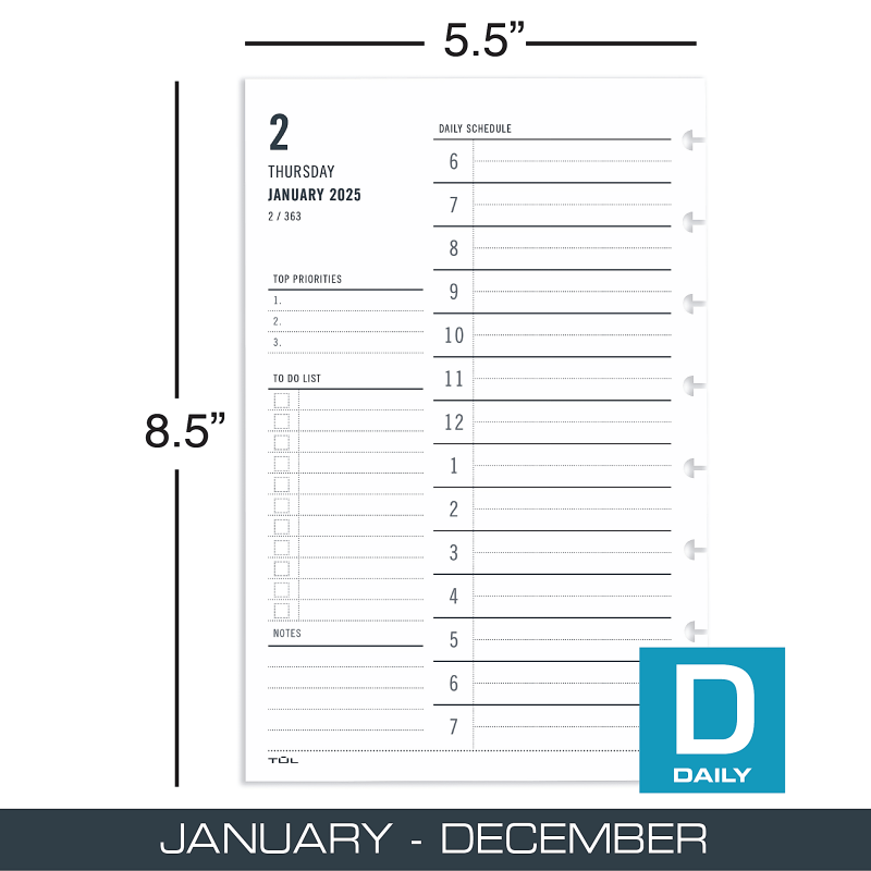 2025 TUL® Discbound Daily Planner Refill Pages, Junior Size, January To December - Image 2