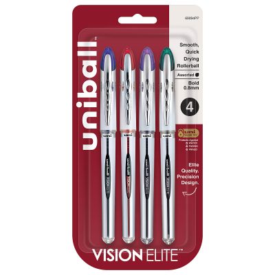 uni-ball® Vision™ Elite™ Liquid Ink Rollerball Pens, Bold Point, 0.8 mm, White Barrel, Black Ink, Pack Of 12 - Assorted,4