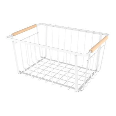 Better Houseware Wire Baskets With Wood Handles, 17-1/2”H x 9-1/8”W x 13-1/4”D, White, Pack Of 6 Baskets