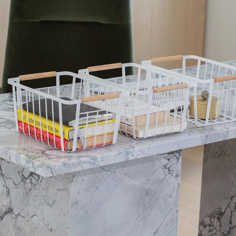 Better Houseware Wire Baskets With Wood Handles, 17-1/2”H x 9-1/8”W x 13-1/4”D, White, Pack Of 6 Baskets - Image 4