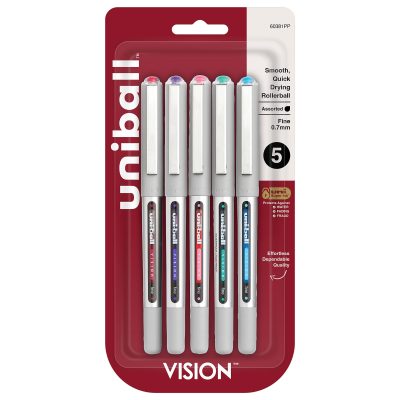 uni-ball® Vision™ Rollerball Pens, Fine Point, 0.7 mm, Gray Barrel, Blue Ink, Pack Of 12 - Assorted,5