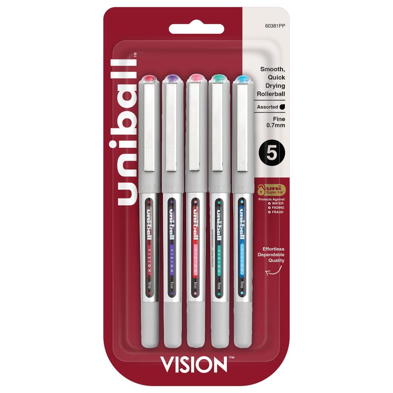 uni-ball® Vision™ Rollerball Pens, Fine Point, 0.7 mm, Gray Barrel, Blue Ink, Pack Of 12 - Assorted,5
