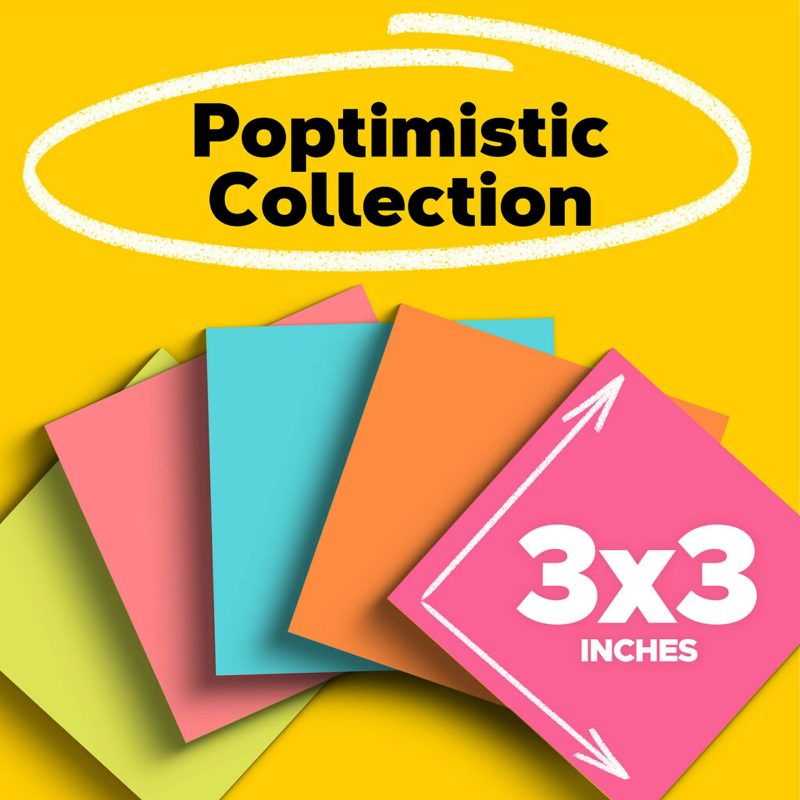 Post-it Notes, 14 Pads, 3 in x 3 in, Clean Removal, School Supplies and Office Products, Sticky Notes for Vertical Surfaces, Monitors, Walls and Windows, Poptimistic Collection - Image 2