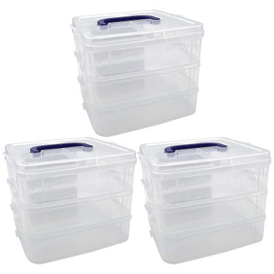 Teacher Created Resources 3-Tier Stackable Storage Containers, 7"L x 6-1/2"W x 5-3/8"H, Clear, Pack Of 3