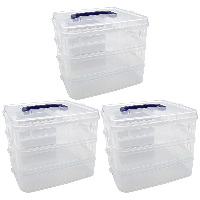 Teacher Created Resources 3-Tier Stackable Storage Containers, 7"L x 6-1/2"W x 5-3/8"H, Clear, Pack Of 3