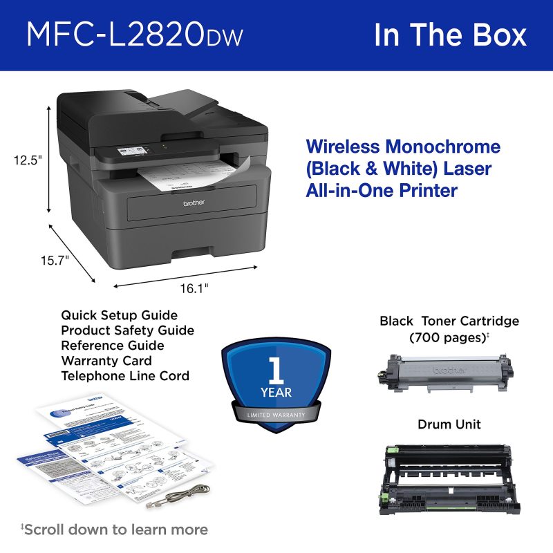 Brother MFC-L2820DW Wireless Compact Monochrome All-in-One Laser Printer, Copy, Scan and Fax, Refresh EZ Print Eligibility - Image 8