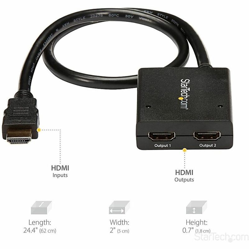 StarTech.com HDMI Splitter 1 In 2 Out - 4k 30Hz - 2 Port - Supports 3D video - Powered HDMI Splitter - HDMI Audio Splitter - Image 9