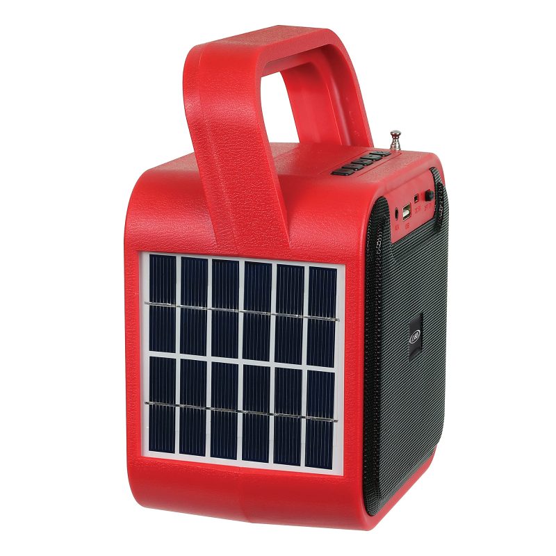 Jensen Portable Rechargeable Bluetooth® Speaker With FM Radio, Flashlight, Solar Panel And USB Port, 7.48"H x 4.09"W x 6.3"D, Red - Image 2