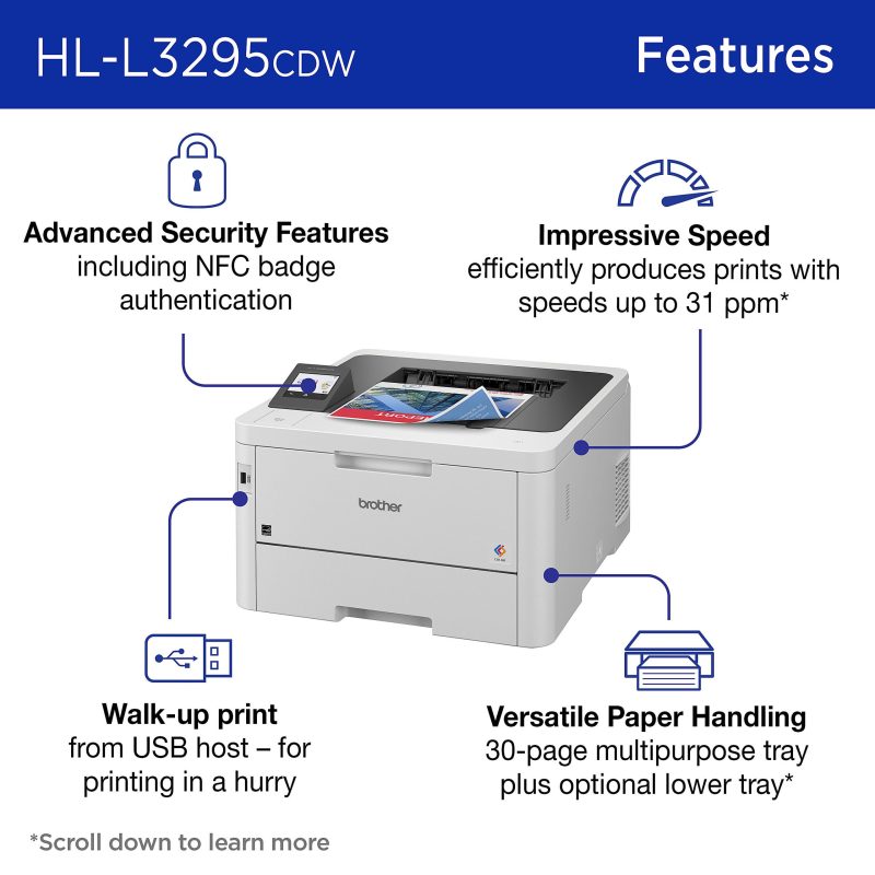 Brother HL-L3295CDW Wireless Compact Digital Color Printer with Laser Quality Output and Refresh EZ Print Eligibility - Image 3