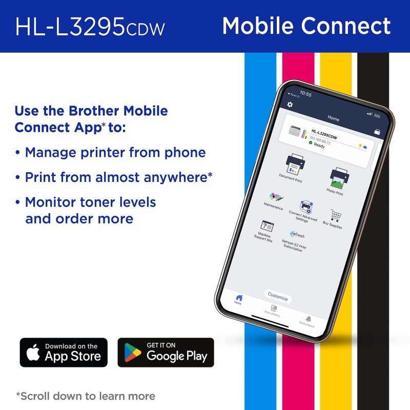 Brother HL-L3295CDW Wireless Compact Digital Color Printer with Laser Quality Output and Refresh EZ Print Eligibility - Image 6