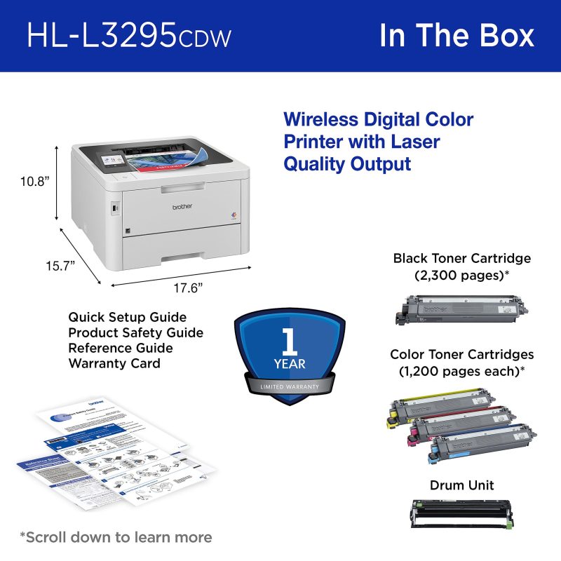 Brother HL-L3295CDW Wireless Compact Digital Color Printer with Laser Quality Output and Refresh EZ Print Eligibility - Image 8