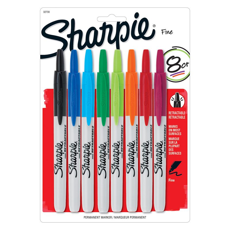 Sharpie® Retractable Permanent Markers, Fine Point, Black, Box Of 12 - Assorted,8