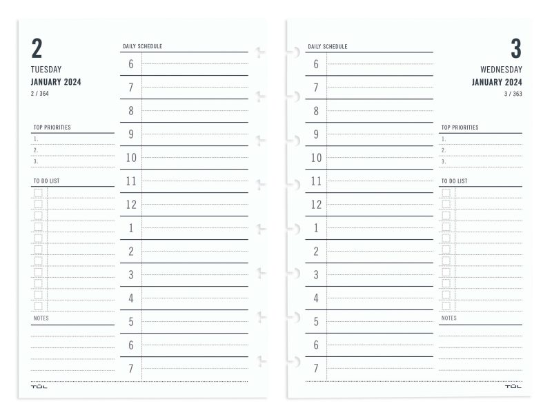 2024 TUL® Discbound Daily Planner Refill Pages, Hourly Appointment Times, Junior Size, January To December