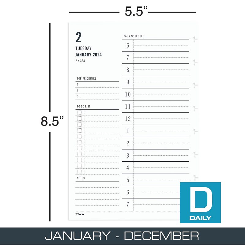 2024 TUL® Discbound Daily Planner Refill Pages, Hourly Appointment Times, Junior Size, January To December - Image 2