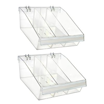 Azar Displays Small Deep Bin Tray Kits With Dividers, 5-3/4”H x 11-3/4”W x 12”D, Clear, Pack Of 2 Trays