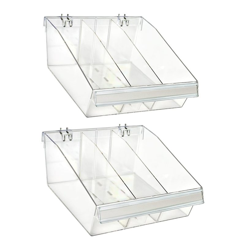 Azar Displays Small Deep Bin Tray Kits With Dividers, 5-3/4”H x 11-3/4”W x 12”D, Clear, Pack Of 2 Trays