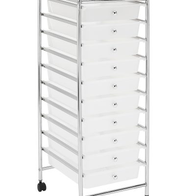 Realspace® 10-Drawer Mobile Cart, 35-13/16”H x 12-5/8”W x 14-3/8”D, White/Chrome