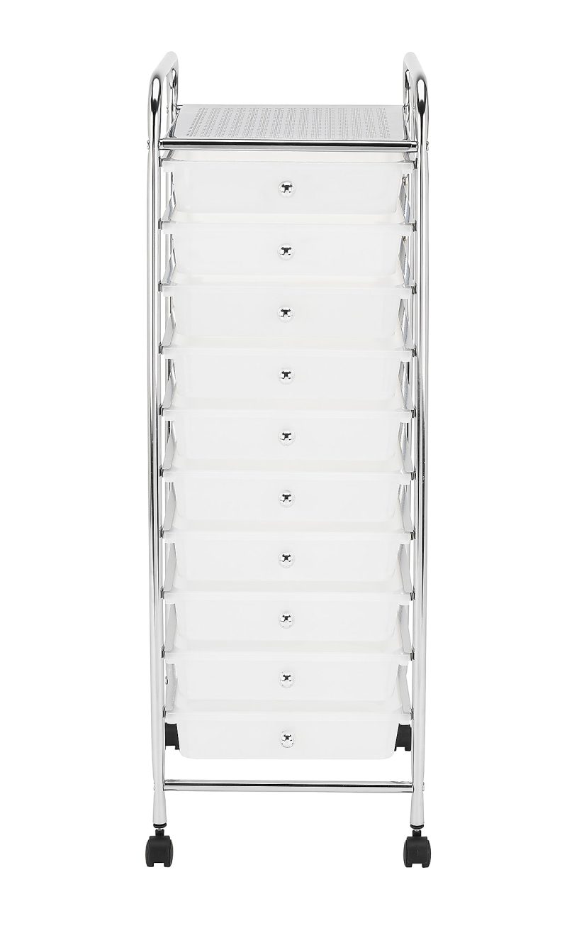 Realspace® 10-Drawer Mobile Cart, 35-13/16”H x 12-5/8”W x 14-3/8”D, White/Chrome - Image 2