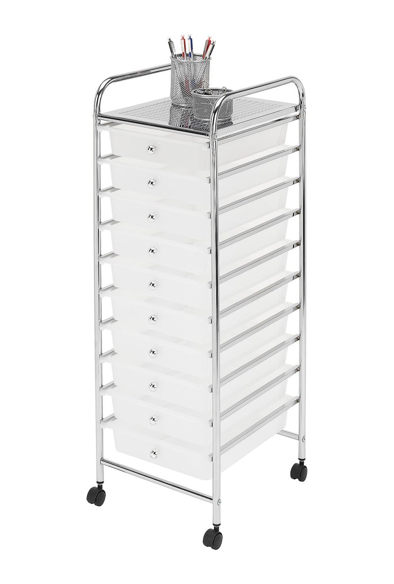 Realspace® 10-Drawer Mobile Cart, 35-13/16”H x 12-5/8”W x 14-3/8”D, White/Chrome - Image 3