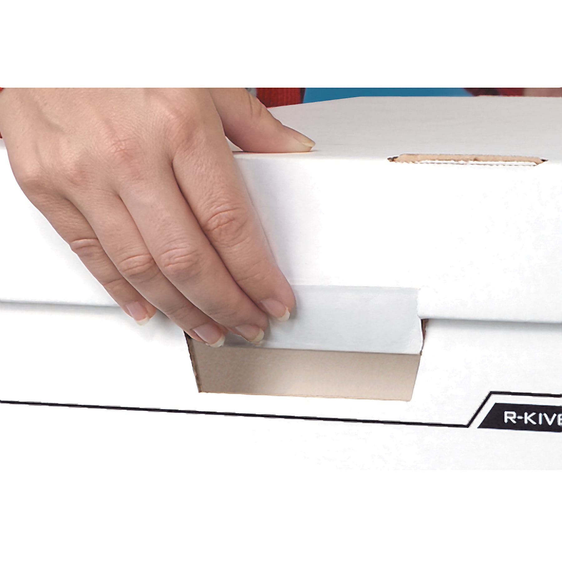 Bankers Box R Kive® DividerBox™ Heavy-Duty FastFold® File Storage Boxes With Locking Lift-Off Lids And Built-In Handles, Letter/Legal Size,  10"H x 12“W x 15"D, 60% Recycled, White/Blue, Case Of 12 - Image 4