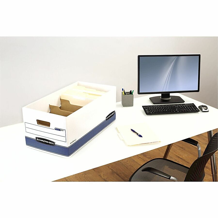 Bankers Box R Kive® DividerBox™ Heavy-Duty FastFold® File Storage Boxes With Locking Lift-Off Lids And Built-In Handles, Letter/Legal Size,  10"H x 12“W x 15"D, 60% Recycled, White/Blue, Case Of 12 - Image 6