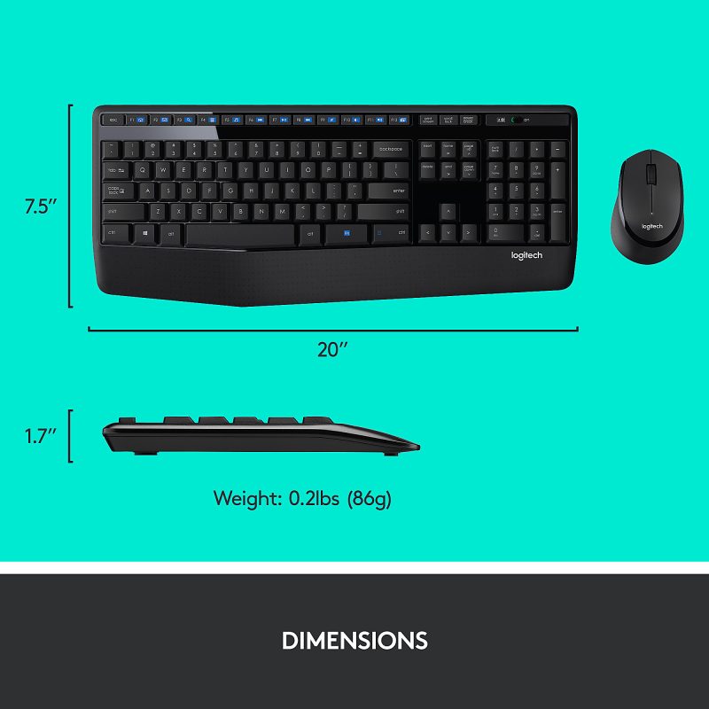 Logitech® MK345 Wireless Straight Full Size Keyboard & Right-Handed Optical Mouse, Black - Image 7