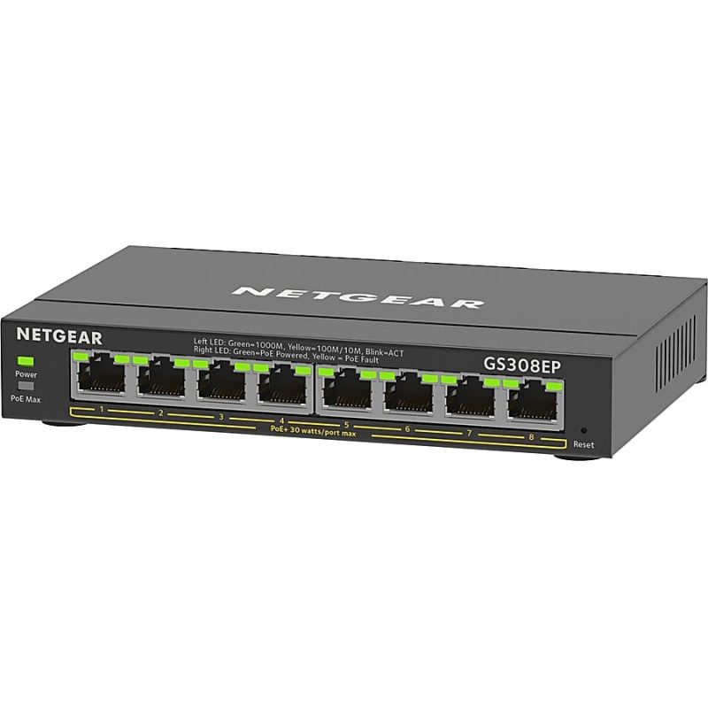 Netgear 8-Port Gigabit Ethernet PoE+ Smart Managed Plus Switch - 8 Ports - Manageable - 2 Layer Supported - 62 W PoE Budget - Twisted Pair - PoE Ports - Wall Mountable, Desktop, Rack-mountable - 5 Year Limited Warranty - Image 2