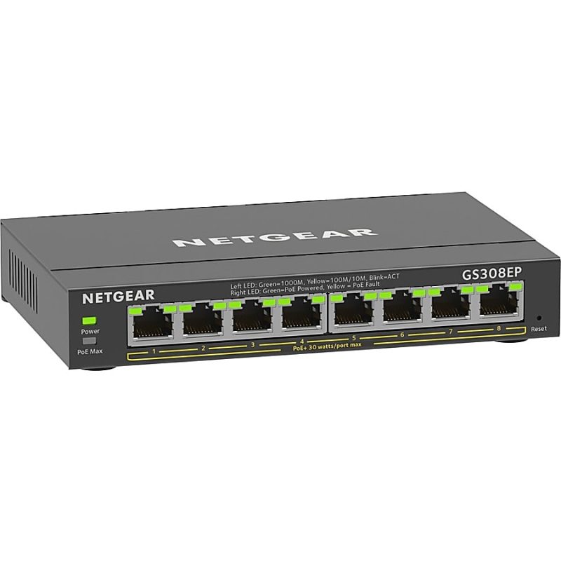 Netgear 8-Port Gigabit Ethernet PoE+ Smart Managed Plus Switch - 8 Ports - Manageable - 2 Layer Supported - 62 W PoE Budget - Twisted Pair - PoE Ports - Wall Mountable, Desktop, Rack-mountable - 5 Year Limited Warranty - Image 3