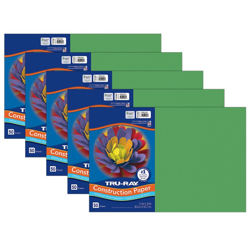 Tru-Ray® Construction Paper, 12" x 18", Gold, 50 Sheets Per Pack, Set Of 5 Packs - Holiday Green