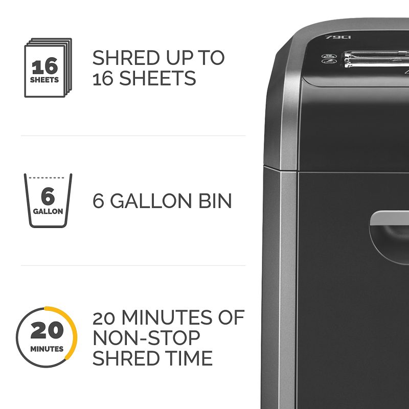 Fellowes® Powershred® 79Ci 100% Jam-Proof 16-Sheet Cross-Cut Paper Shredder with SafeSence®, Black/Silver - Image 5