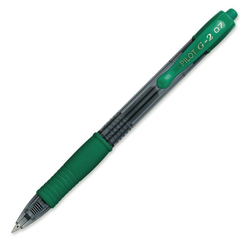 Pilot G2 Retractable Gel Pens, Fine Point, 0.7 mm, Clear Barrels, Blue Ink, Pack Of 12 Pens - Green,12