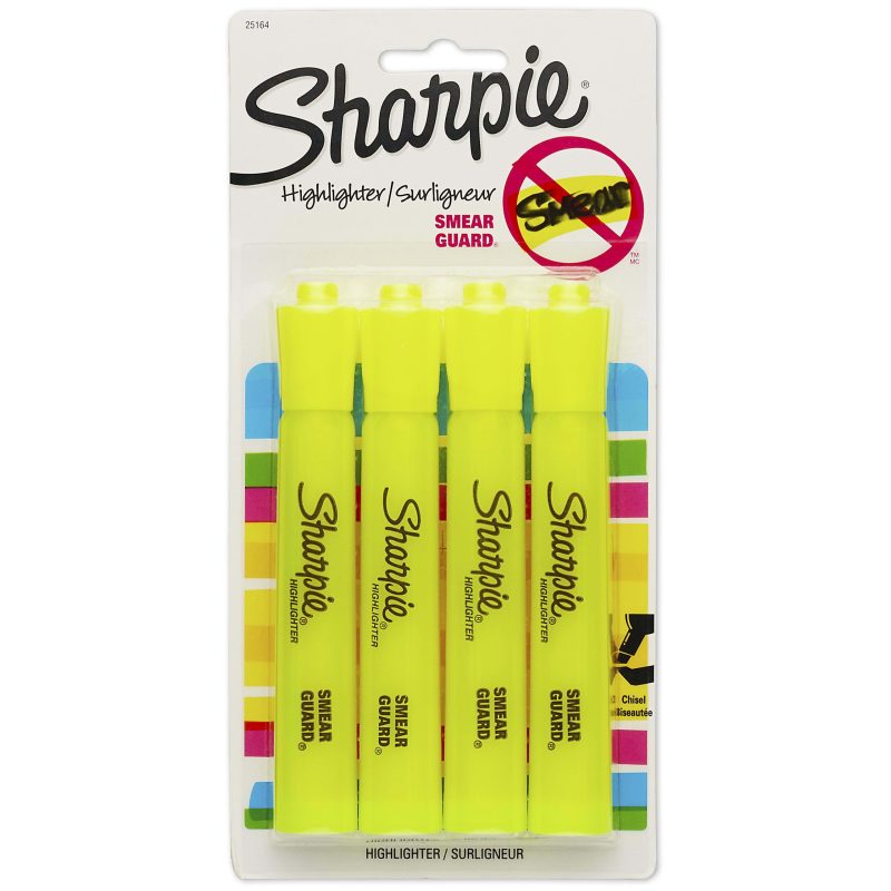 Sharpie® Tank Style Highlighters, Chisel Tip, Fluorescent Yellow, Box of 24 - Fluorescent Yellow,4