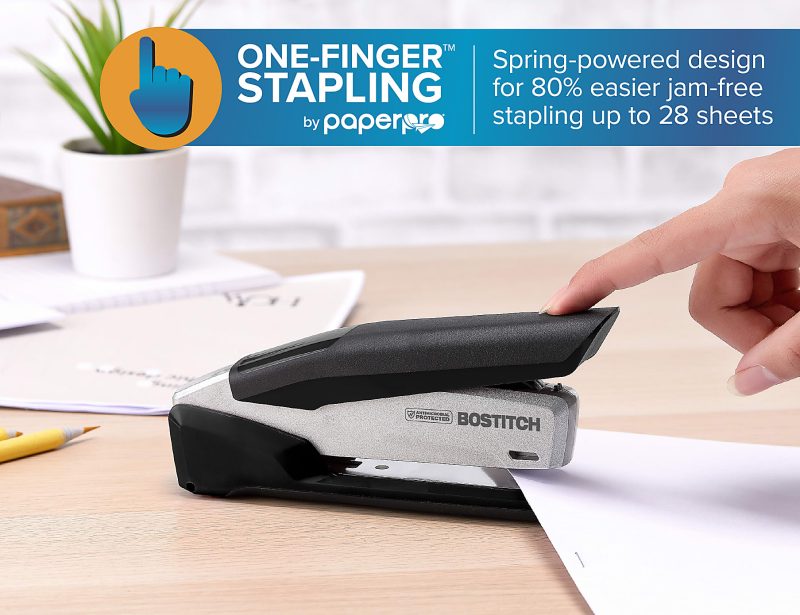Bostitch® InPower™ Premium Spring-Powered Desktop Stapler, 28 Sheets Capacity, Black/Silver - Image 2