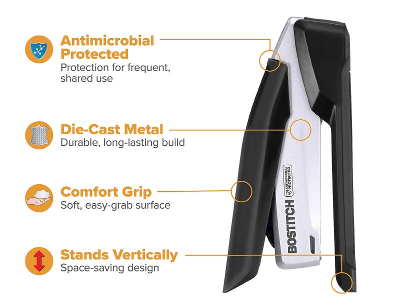 Bostitch® InPower™ Premium Spring-Powered Desktop Stapler, 28 Sheets Capacity, Black/Silver - Image 3