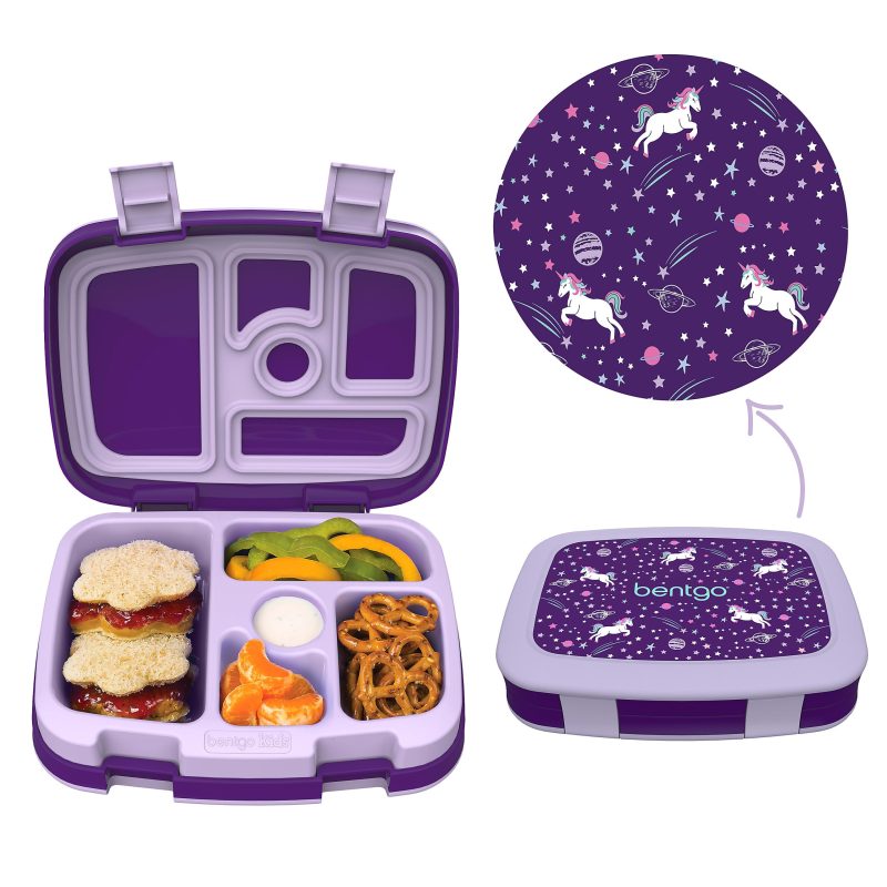 Bentgo Kids Prints 5-Compartment Lunch Box, 2"H x 6-1/2"W x 8-1/2"D, Unicorn - Image 2
